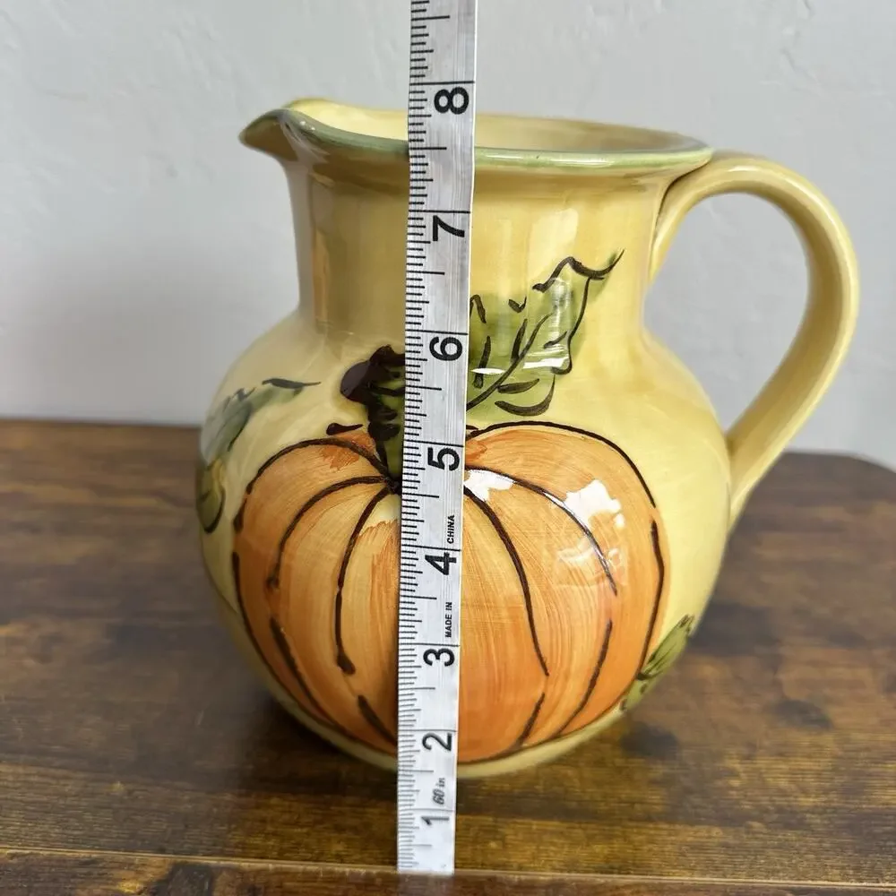Williams Sonoma Fall Harvest Pumpkin Large Ceramic Pitcher Hand Painted Italy
